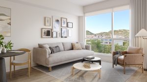 Bright, modern apartment interior at park plaza in kelowna with a view of the okanagan